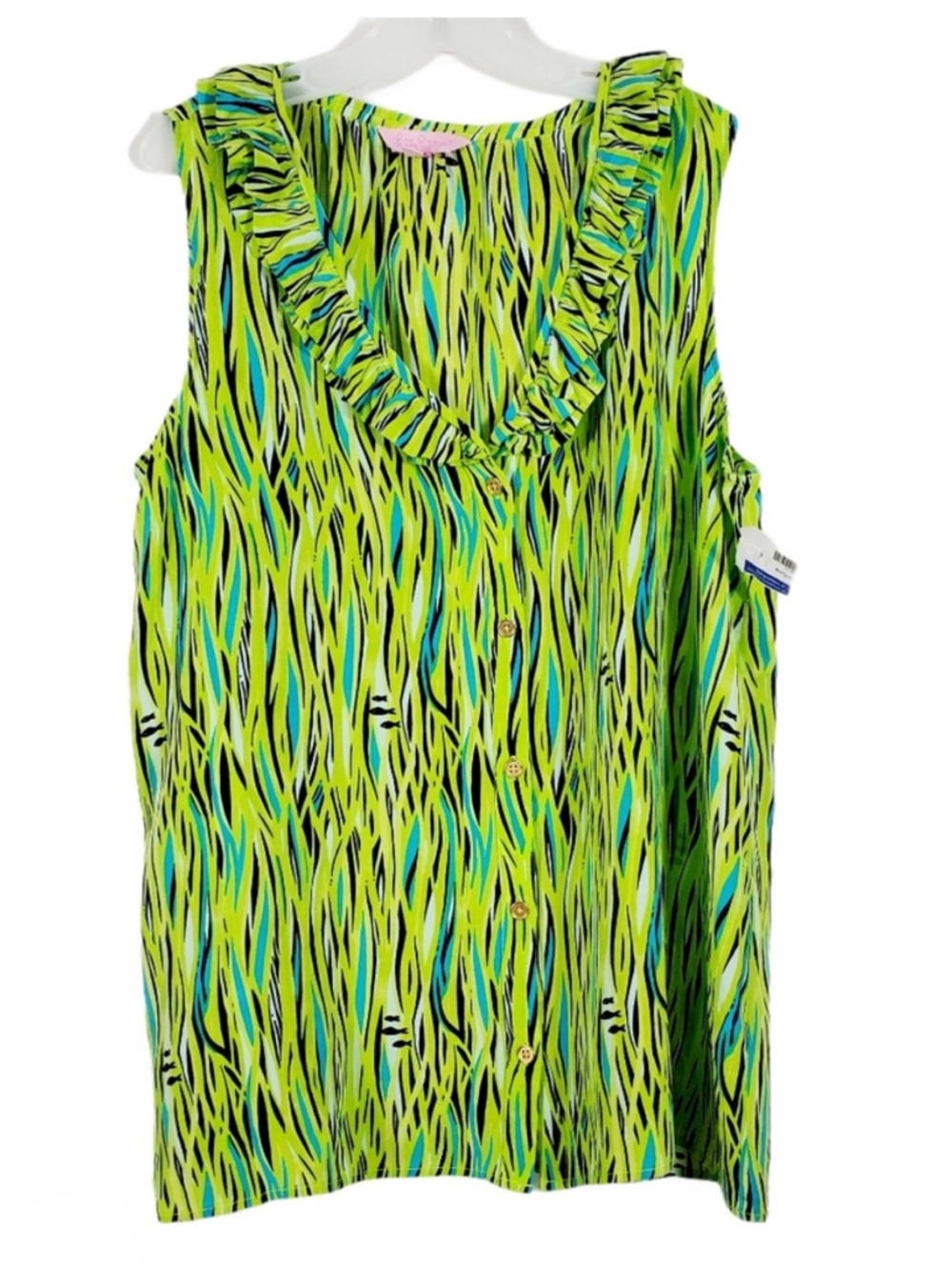 Lilly Pulitzer Reena Silk Undersea Fish Sleeveless Ruffle Top Button Up Blouse 8